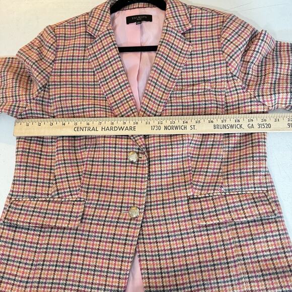 Talbots Wool Blend Plaid Blazer Sz 14P Pink Multi Lined Gold Buttons Office - Picture 9 of 14